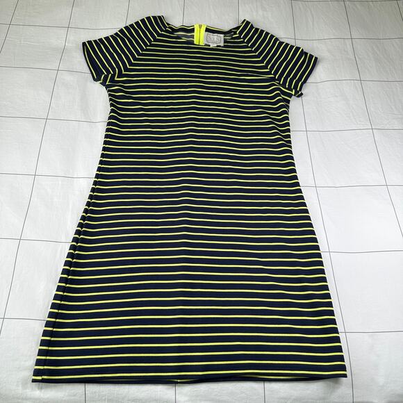 Sail to Sable Dress Womens Medium Navy Blue Lime Striped Short Sleeve Casual - Picture 1 of 8